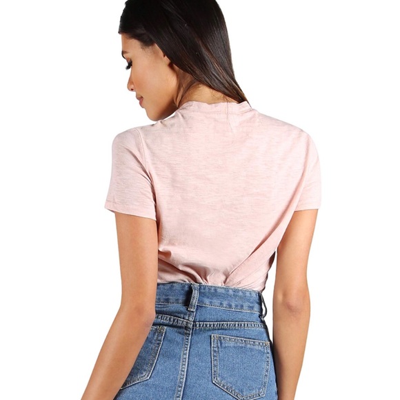 Blush Low Cut Choker Tee Short Sleeve Top - Picture 2 of 4
